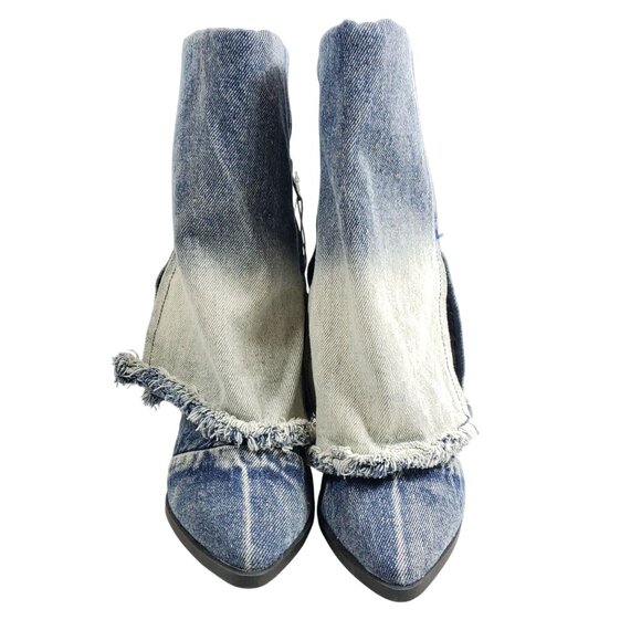 Blue Faded Denim Fringe Fashion Boots Womens Size 6 Textile - Picture 6 of 9